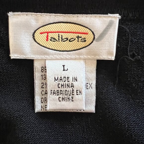 Talbots Silk Blend Luxury Flower Petals Rhinestones Black Blouse Sweater Top L - Picture 6 of 7